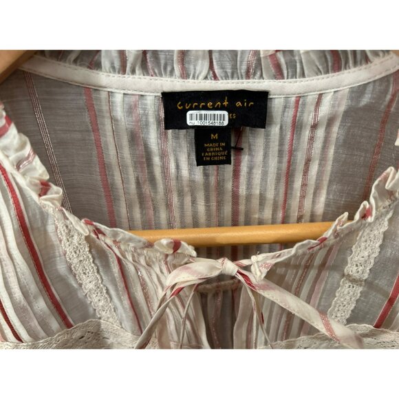 Vintage-Inspired Current Air Women's Striped Lace Blouse Bohemian Cottagecore - Picture 4 of 7
